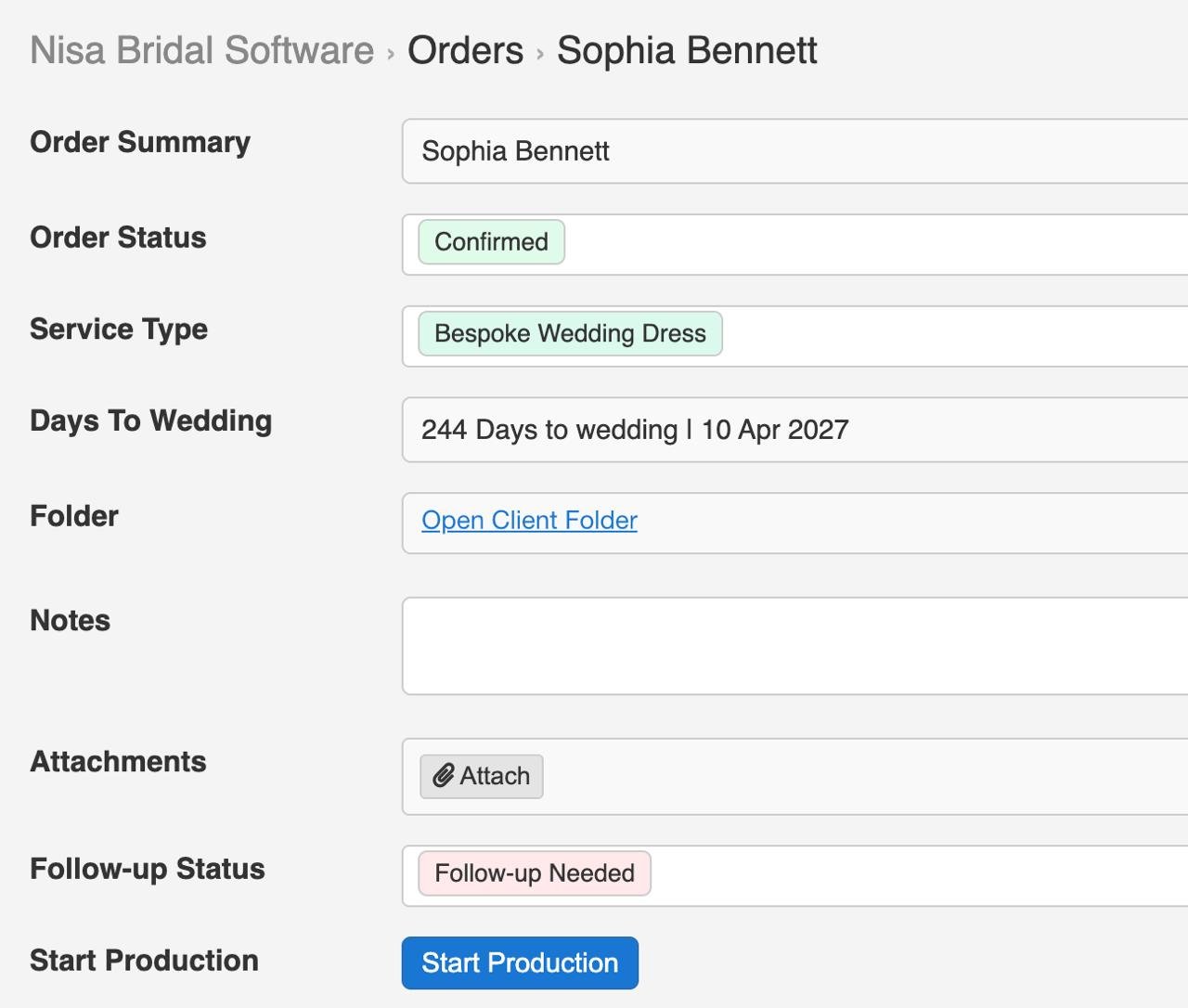 Nisa Bridal Software Order detail