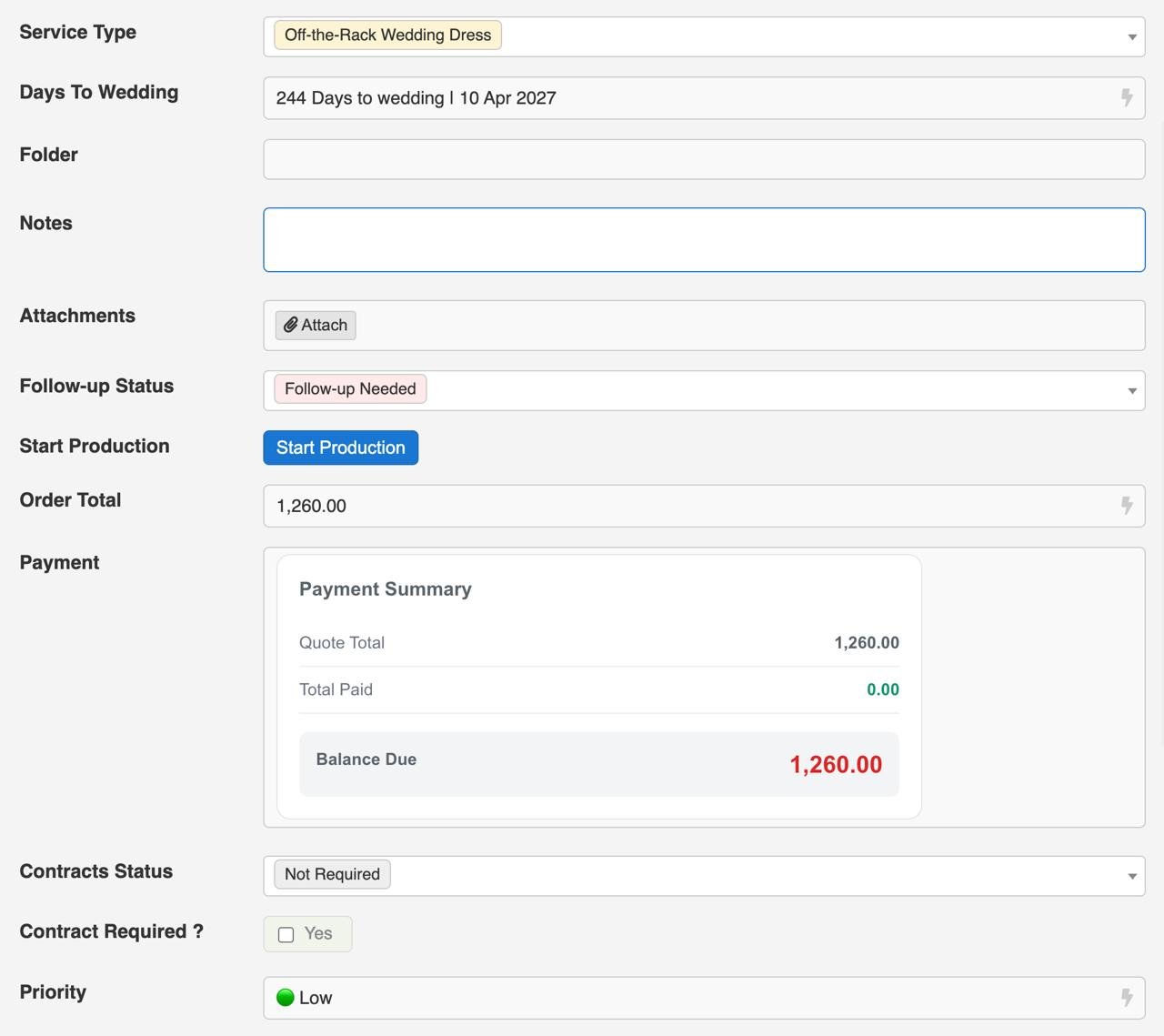 Nisa Bridal Software Payment summary